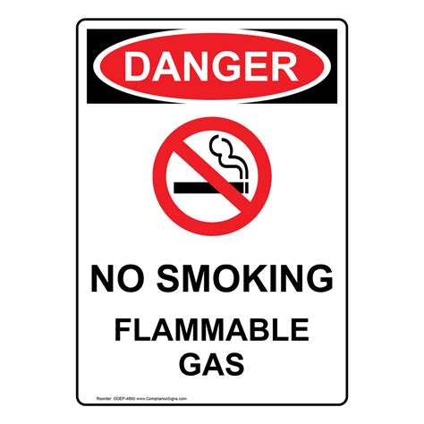 Portrait Osha No Smoking Flammable Gas Sign With Symbol Odep