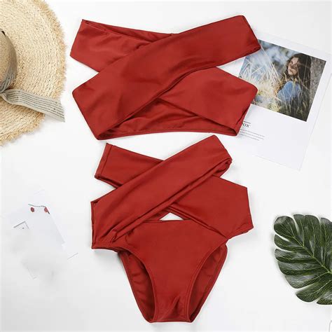 2018 New High Waist Solid Color Bikini Set Swimwear For Women Sexy