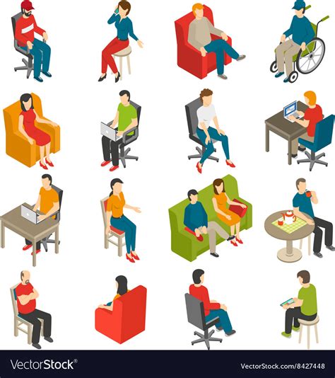 Sitting People Isometric Icon Set Royalty Free Vector Image