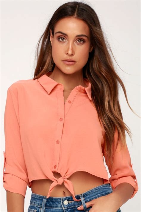 Mauve Pink Top Button Up Crop Top Tie Front Crop Top Lulus