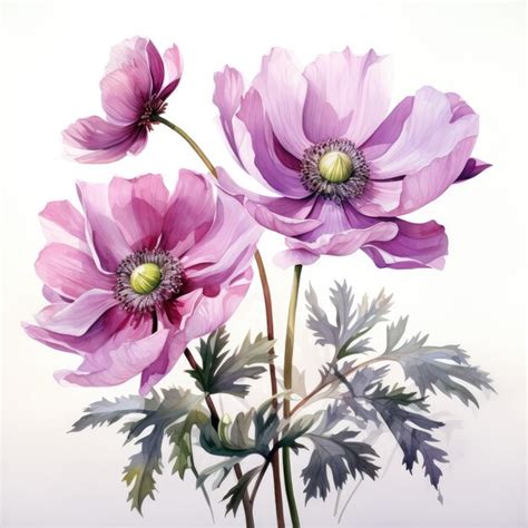 Premium AI Image Beautiful Spring Pink Anemone Bouquet Watercolor