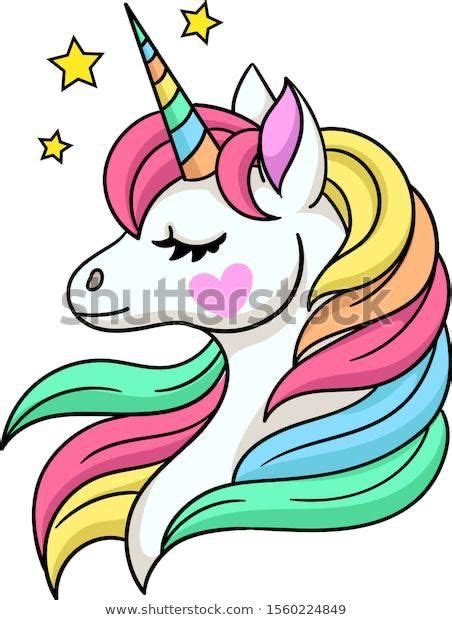 Head Cute Unicorn Closed Eyes Rainbow Vetor Stock Livre De Direitos