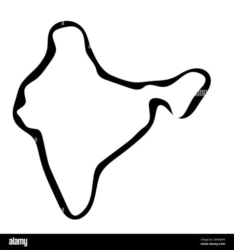 India Country Simplified Map Black Ink Smooth Outline Contour On White