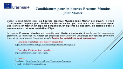 Candidatures pour les bourses Erasmus Mundus joint Master Faculté des