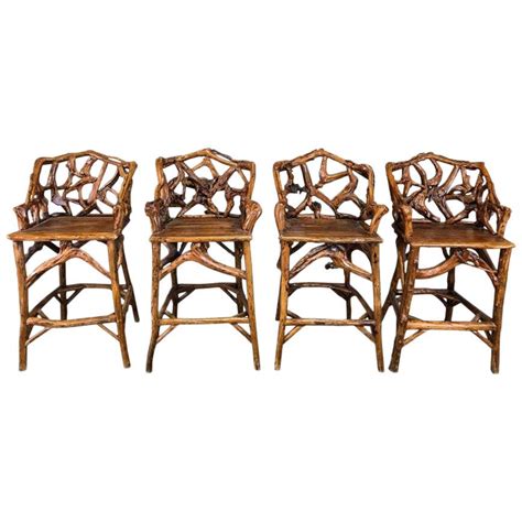 Mid-Century Organic Modern Wood Bar Stools, Set of 4 at 1stDibs