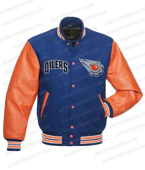 Woolleather Full Snap Nhl Edmonton Oilers Varsity Jacket Jackets Expert