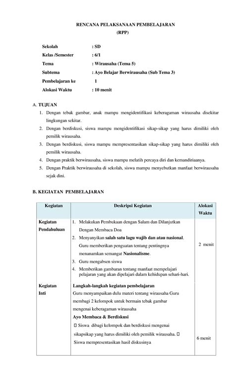 Rpp Microteaching Kelas Rencana Pelaksanaan Pembelajaran Rpp