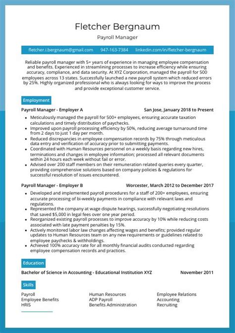 Payroll Manager Resume Cv Example And Writing Guide