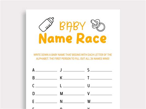 Baby Shower Baby Name Race Game Printable Modern Baby Shower Games Girl