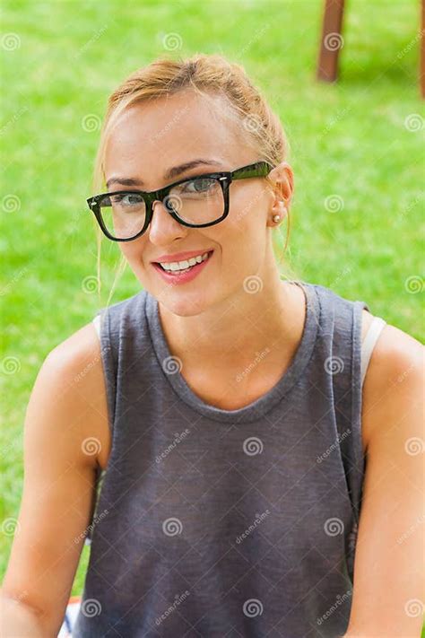 Summer Girl Portrait Caucasian Blonde Woman Smiling Happy On Sunny