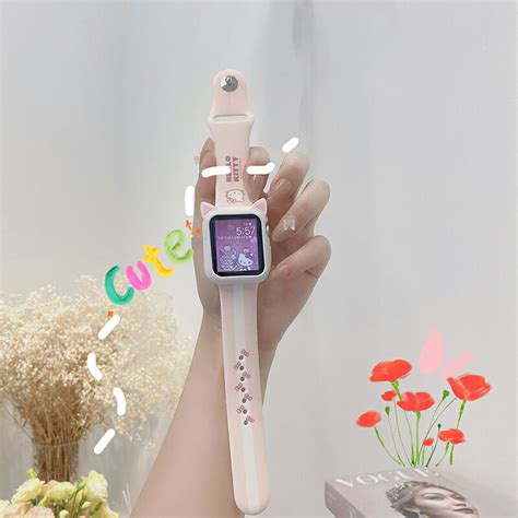 優購生活~適用hellokitty蘋果手表表帶iwatch4 5 6 Se凱蒂貓創意applewatch表帶1 2 3硅膠運動卡通女生【956