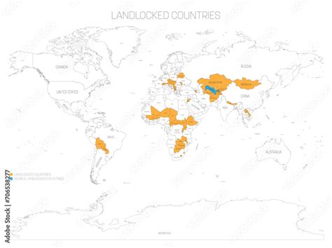 Political map of World with marked landlocked and double landlocked countries. Stock Vector ...