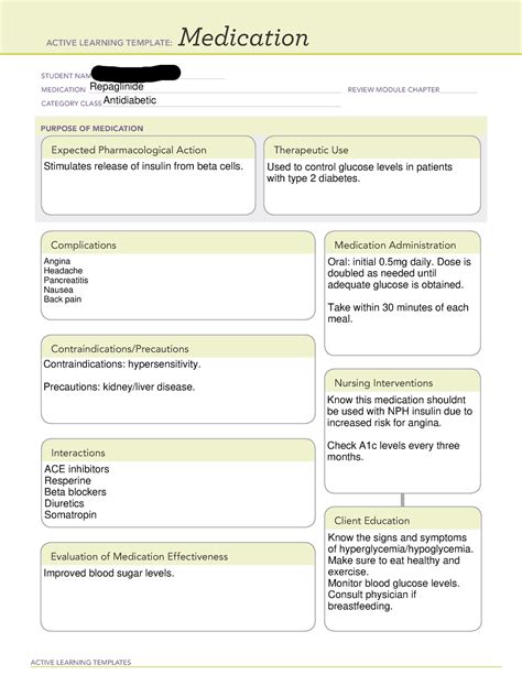 Repaglinide - med card - ACTIVE LEARNING TEMPLATES Medication STUDENT ...