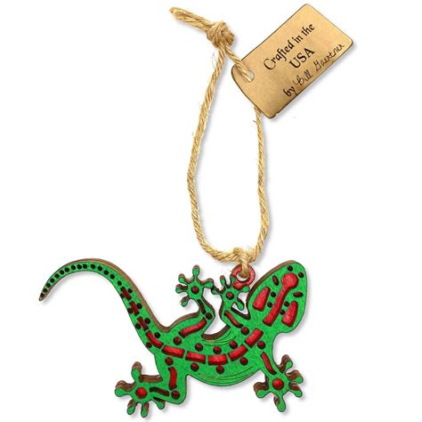 Gecko Lizard Christmas Tree Ornament Handcrafted Wood Holiday Keepsake