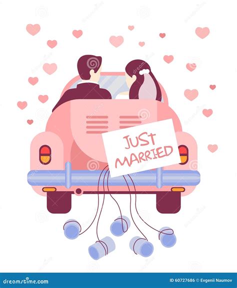 Just Married On Car Vector Illustration Stock Vector Illustration Of