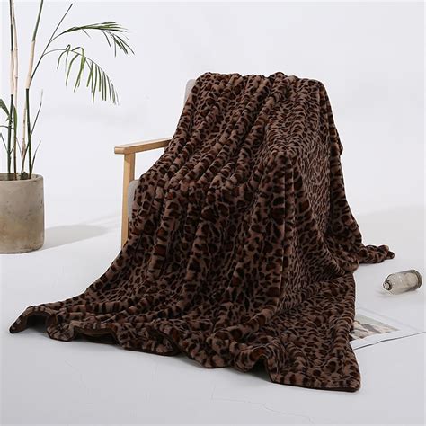 Faux Fur Throw Blanket Double Layer Leopard Print Flannel Blanket