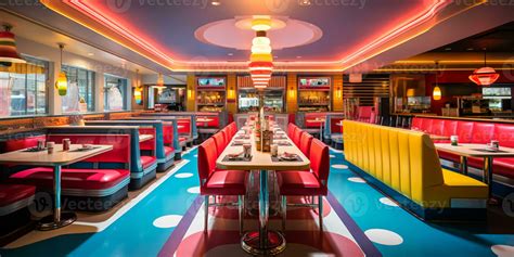 Retro vintage diner restaurant, interior design, stylish old fashioned design concept, AI ...