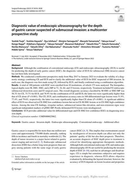 Diagnostic Value Of Endoscopic Ultrasonography For The Depth Of Gastric