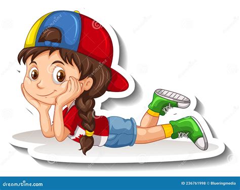 Cute Girl Wears Cap Cartoon Character Stock Vector Illustration Of