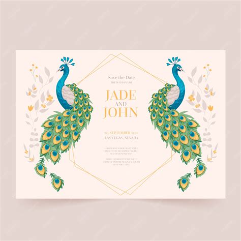 Premium Vector Wedding Invitation Template With Peacock Feathers