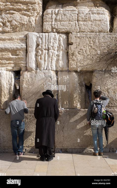 Jewish Men Praying At The Western Wall Jerusalem Stock Photo Alamy