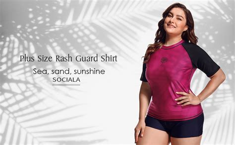 Sociala Womens Plus Size Rash Guard Short Sleeve Swim Shirt Rashguard Swimwear At Amazon Women