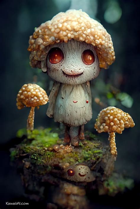 Cute Humanoid Mushroom Creatures In A Forest Kawaii Ai