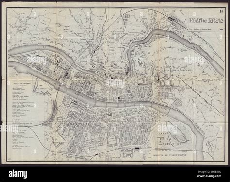 Lyons Lyon Antique Town Plan City Map France Bradshaw 1892 Old Stock