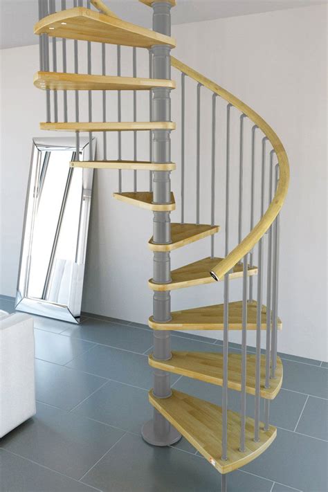 Gamia Deluxe Spiral Staircase 1200mm Silver With Real Wood Handrail