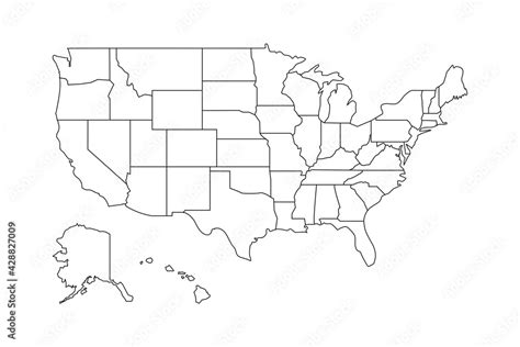 USA vector map contour with federal states borders. United States of ...