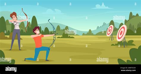 Archery Competition Cartoon Background With Shooting Archers To Target