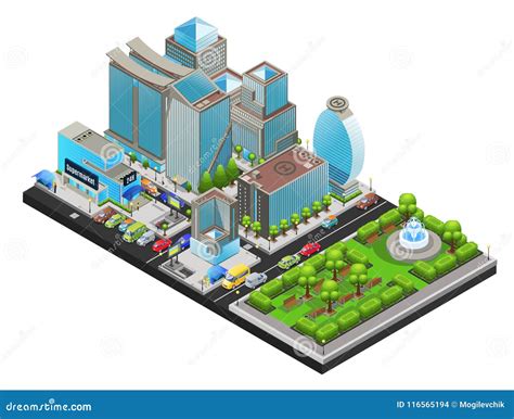 Isometric Modern Cityscape Template Vector Illustration Cartoondealer