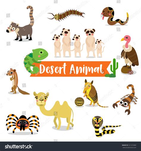 Desert Animals Cartoon On White Background Stock Vector (Royalty Free ...