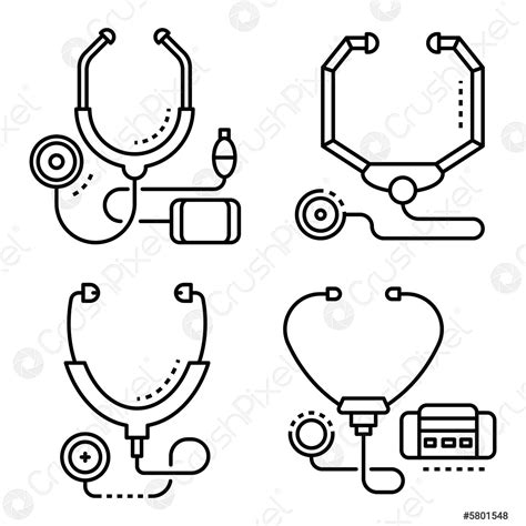 Stethoscope Icon Set Outline Style Stock Vector 5801548 Crushpixel