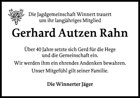 Traueranzeigen Von Gerhard Autzen Rahn Sh Z Trauer