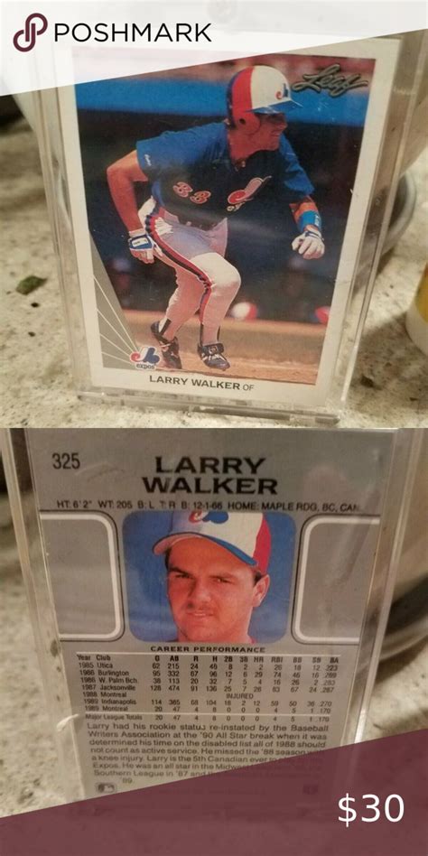 1990 Leaf Larry Walker Expos Rookie Card 325 1990 Leaf LARRY WALKER