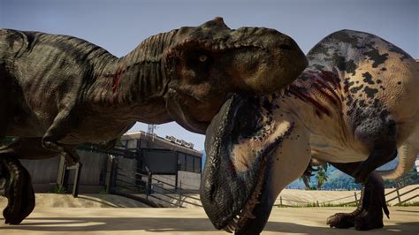 T REX Vs Acrocanthosaurus Breakout Fight Jurassic World Evolution