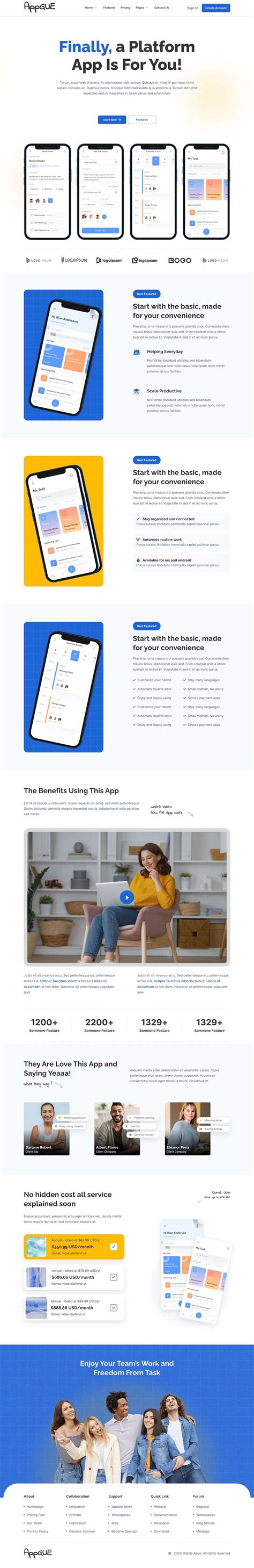 AppGUE Mobile App Showcase Elementor Template Kit By TemeGUM