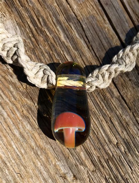 Mushroom Blown Glass Pendant Long Hemp Necklace Inch Etsy Ireland