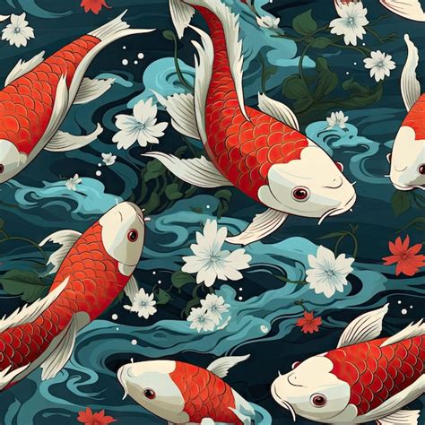 Seamless Pattern Koi Fish Premium Ai Generated Image