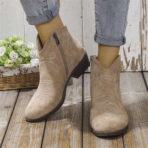 VKEKIEO Ankle Boots For Women Low Heel Round Toe Low Heel Walking Shoes