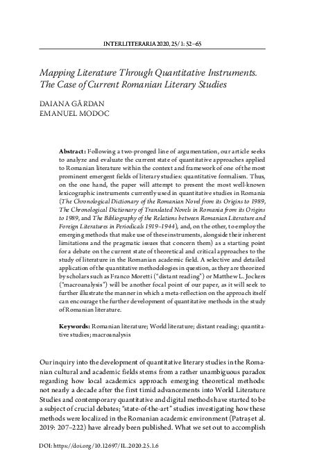 Pdf Mapping Literature Through Quantitative Instruments The Case Of