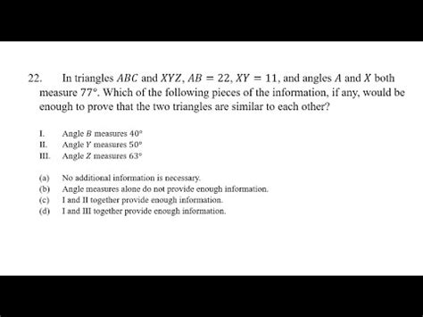 22 In Triangles ABC And XYZ AB 22 XY 11 And Angles A And X Both