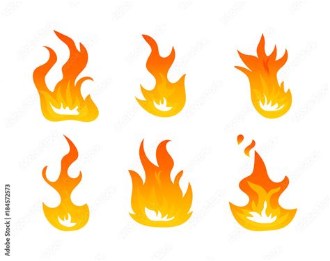 Cartoon fire flames vector set. Ignition light effect, flaming symbols ...