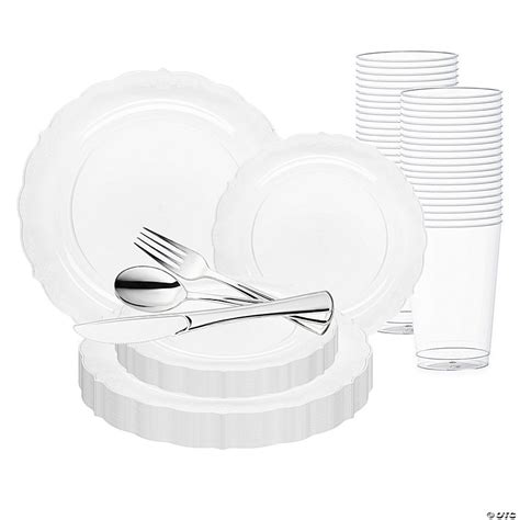 Clear Vintage Round Disposable Plastic Wedding Value Set Settings