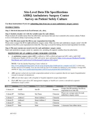 Fillable Online Ahrq Ambulatory Surgery Center Survey On Patient Safety