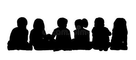 Medium Group Of Children Seated Silhouette 1 Stock Illustration