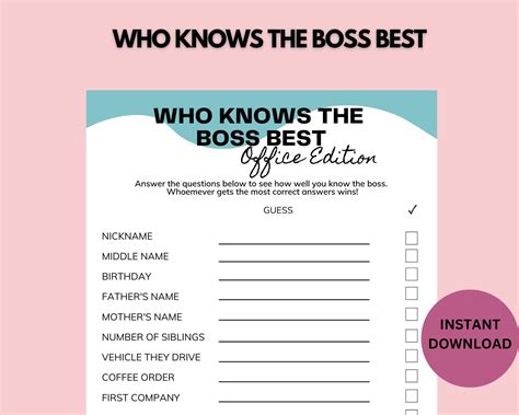 Office Party Who Knows The Boss Best Game Printable Game Team Building