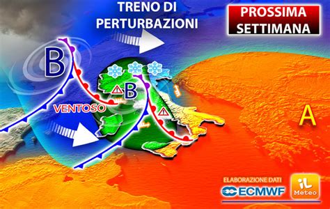 Meteo PROSSIMA SETTIMANA da Lunedì TRENO di PERTURBAZIONI con PIOGGIA