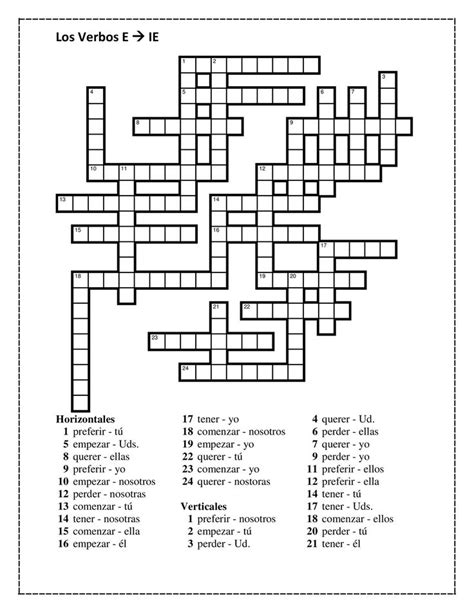 Verbos De Cambio E A Ie En Espa Ol Crucigrama Unterrichtsmaterial Im